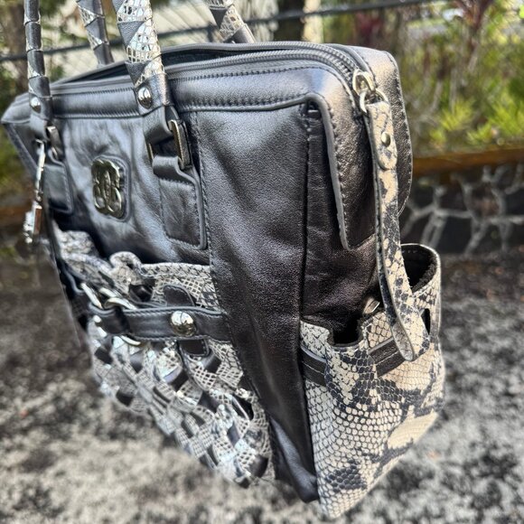 Sharif Metallic Silver & Snakeskin Tote w/ Matching Wristlet NWOT with Flaws - Picture 6 of 17
